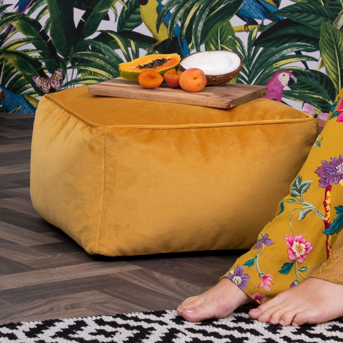 Velvet Footstool BeanBag yellow
