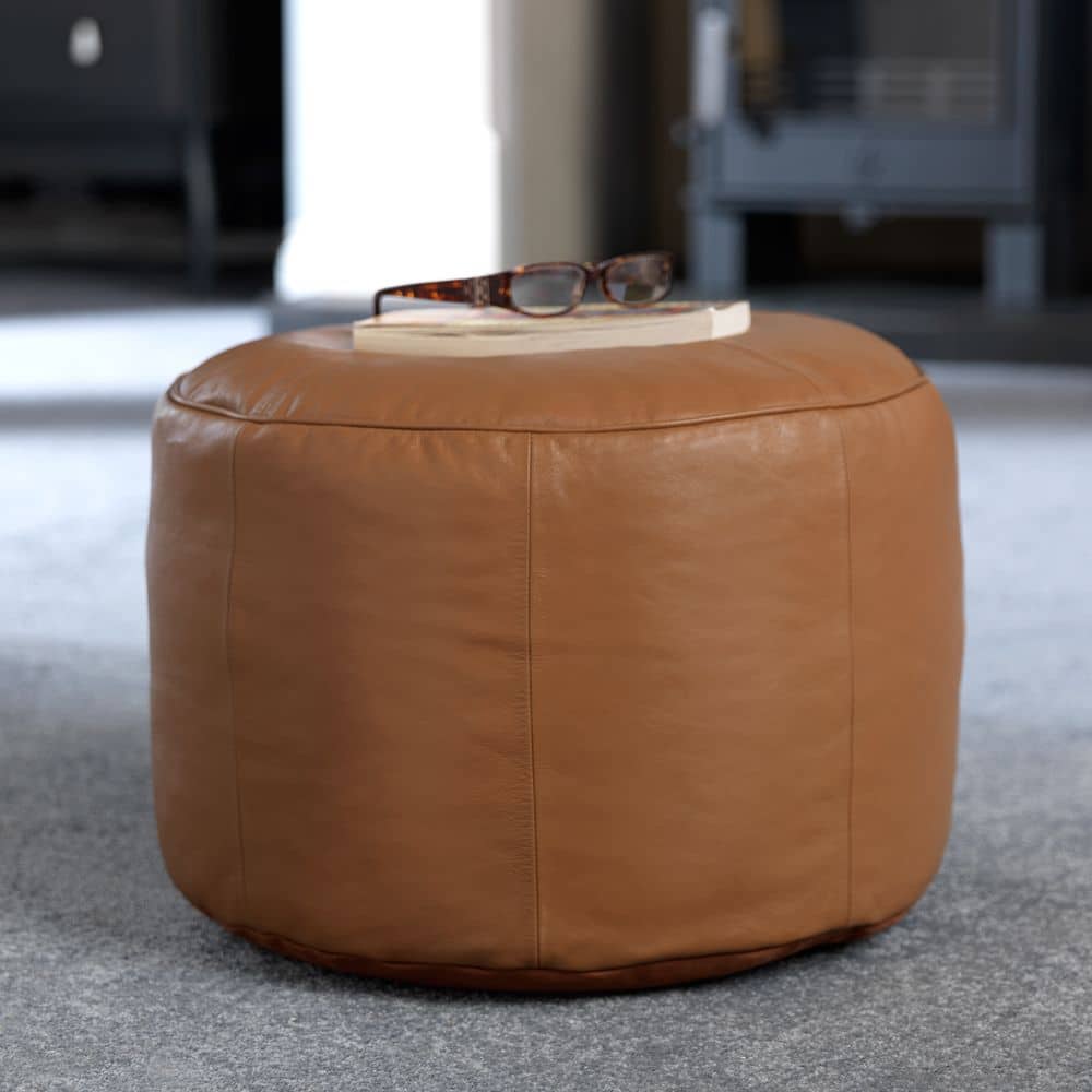 LEATHER FOOTSTOOL ROUND BEANBAG