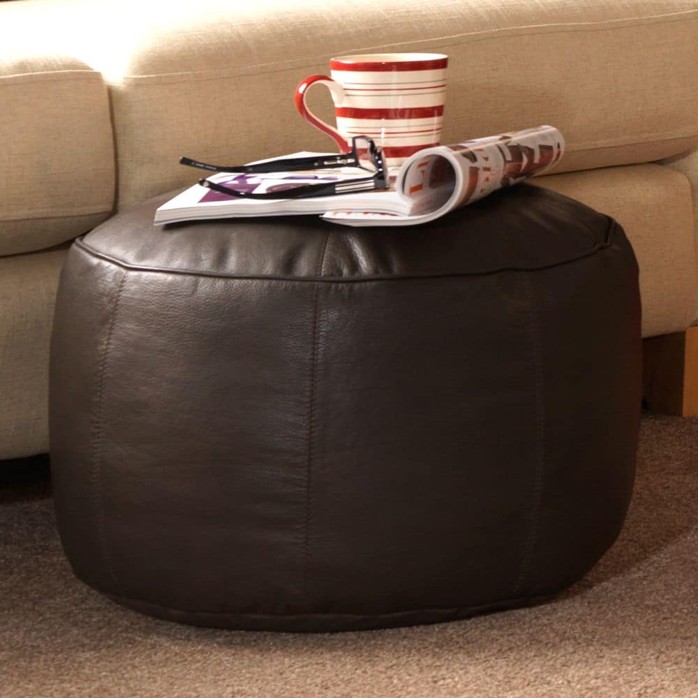 LEATHER FOOTSTOOL ROUND BEANBAG